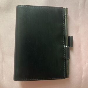 Hermes Black Leather Mini Agenda/Card Holder with Pen
